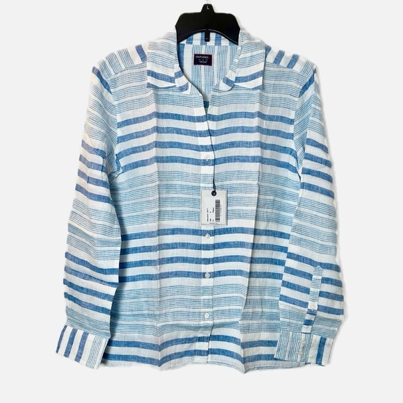 NWT Untuckit Vietti Womens Linen Long Sleeve Button Up Tunic Striped Shirt - Picture 1 of 8